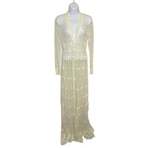 Womens Small Cream Embroidered Sheer Lace Duster Kimono Romantic Coquette